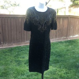Vintage J.M.C. 80s Black Silk & Beaded Shirt Dress